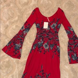 Free People Red Long Sleeve Maxi Dress Size S